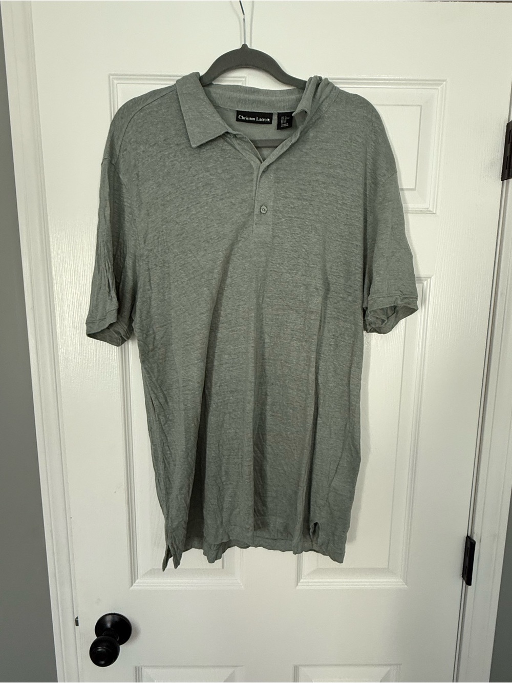 Christian Lacroix Men's Short Sleeve Polo-100% linen - Sage green- size Xl